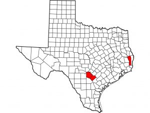 Map of Bexar, Jasper and Wilson counties