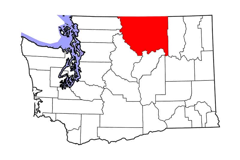 Map of Okanogan County, Washington, where a horse has EHM. 