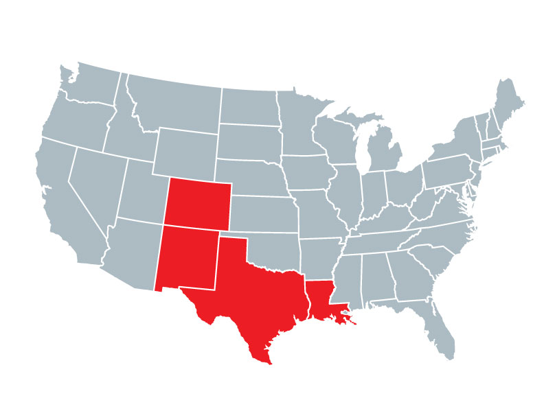 Map of CO, LA, NM, and TX, where horses have botulism