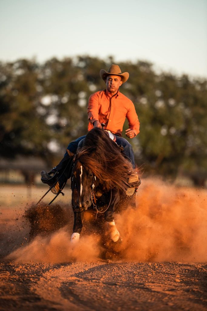 Matt Mills builds confidence in his horses by practicing patterns at home.