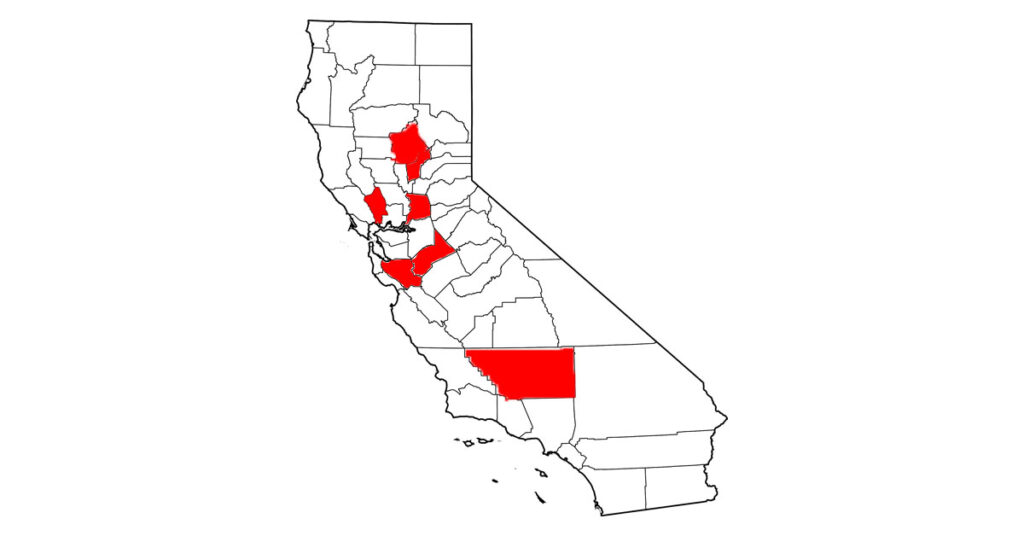 Horses in Stanislaus, Kern, Sacramento, Santa Clara, Butte, Napa and Yuba counties, California, are positive for WNV. 