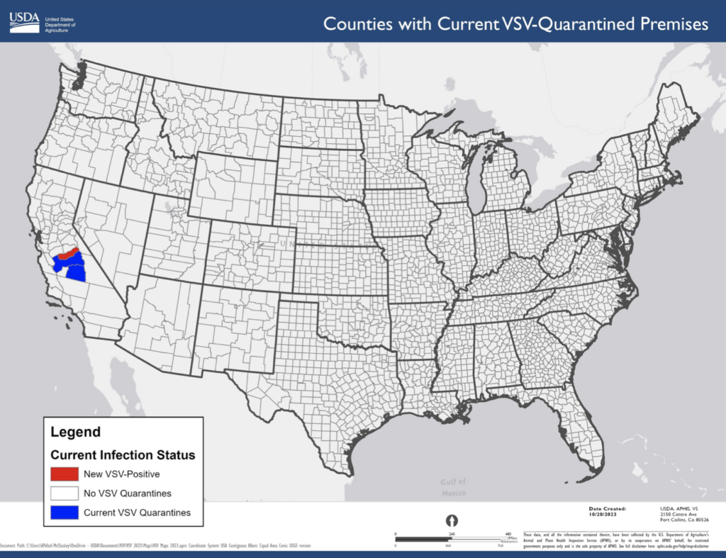 Twelve new premises in California are affected by vesicular stomatitis, including one in Madera County, which previously had no cases. 