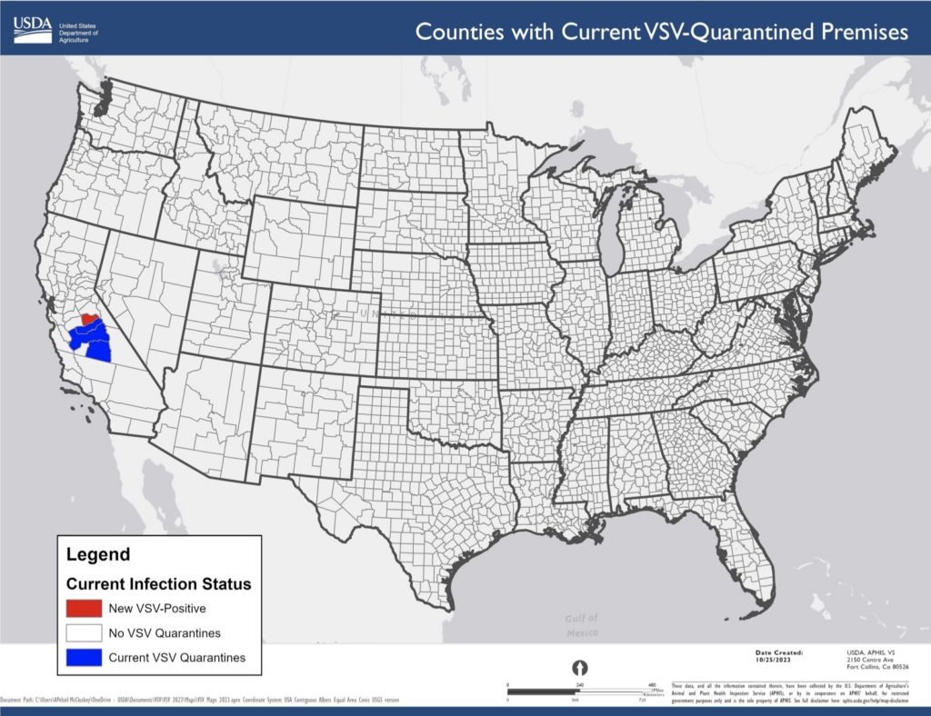 Eight new premises in California are now affected by vesicular stomatitis virus (VSV), including four new confirmed premises and four suspect premises.