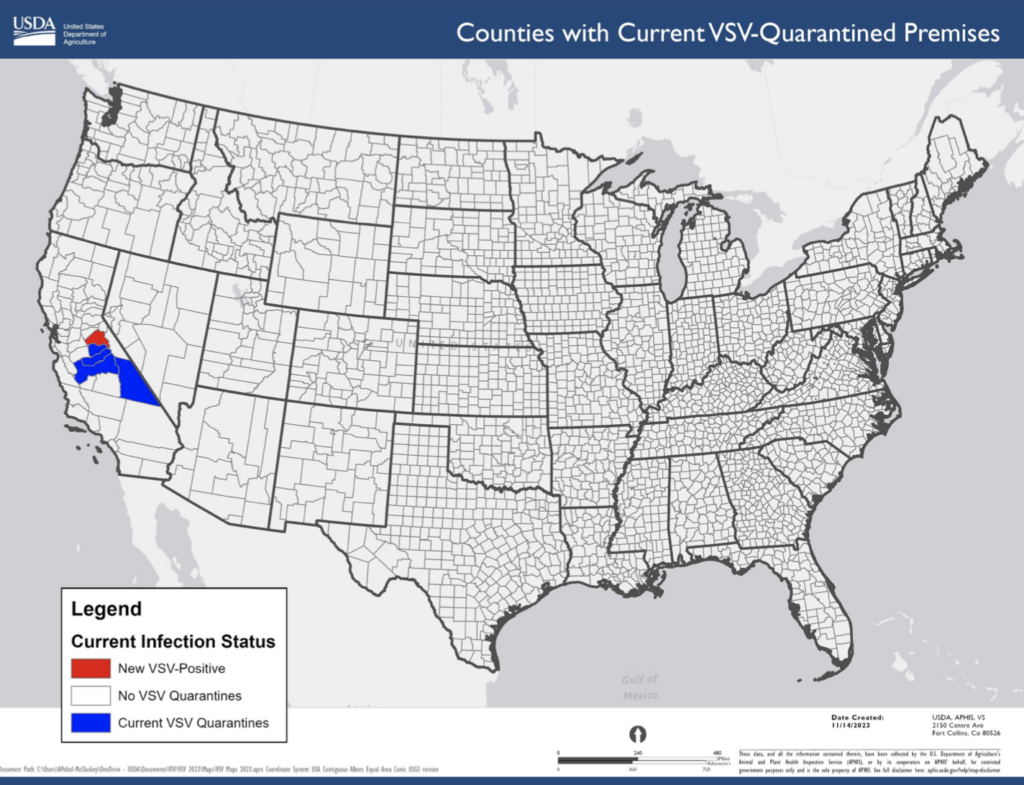Seventeen new premises in California have been placed under quarantine for confirmed or suspected vesicular stomatitis cases.