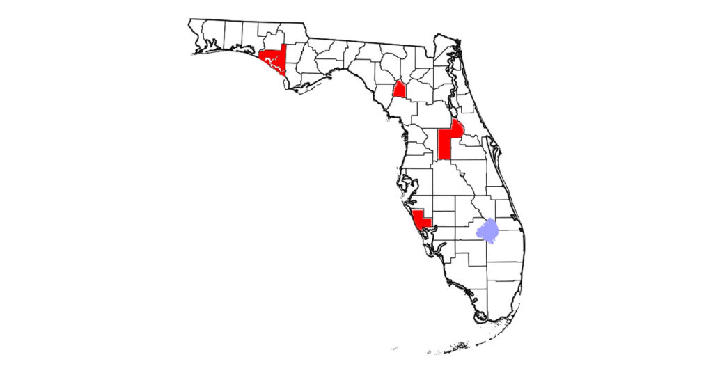 Equine strangles cases have been confirmed at premises in Bay, Sarasota, Gilchrist, and Lake counties, Florida. 