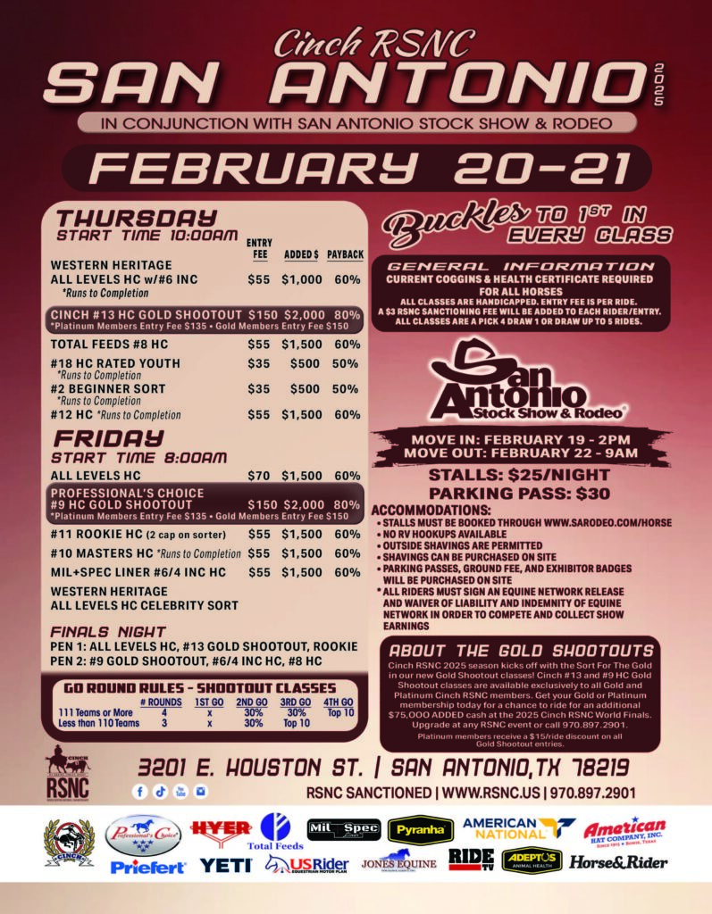 San Antonio Cinch RSNC Ranch Sorting Flyer