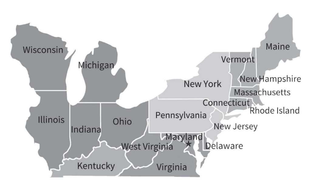 Map of Cinch RSNC Northeast Circuit ranch sorting states and disctricts