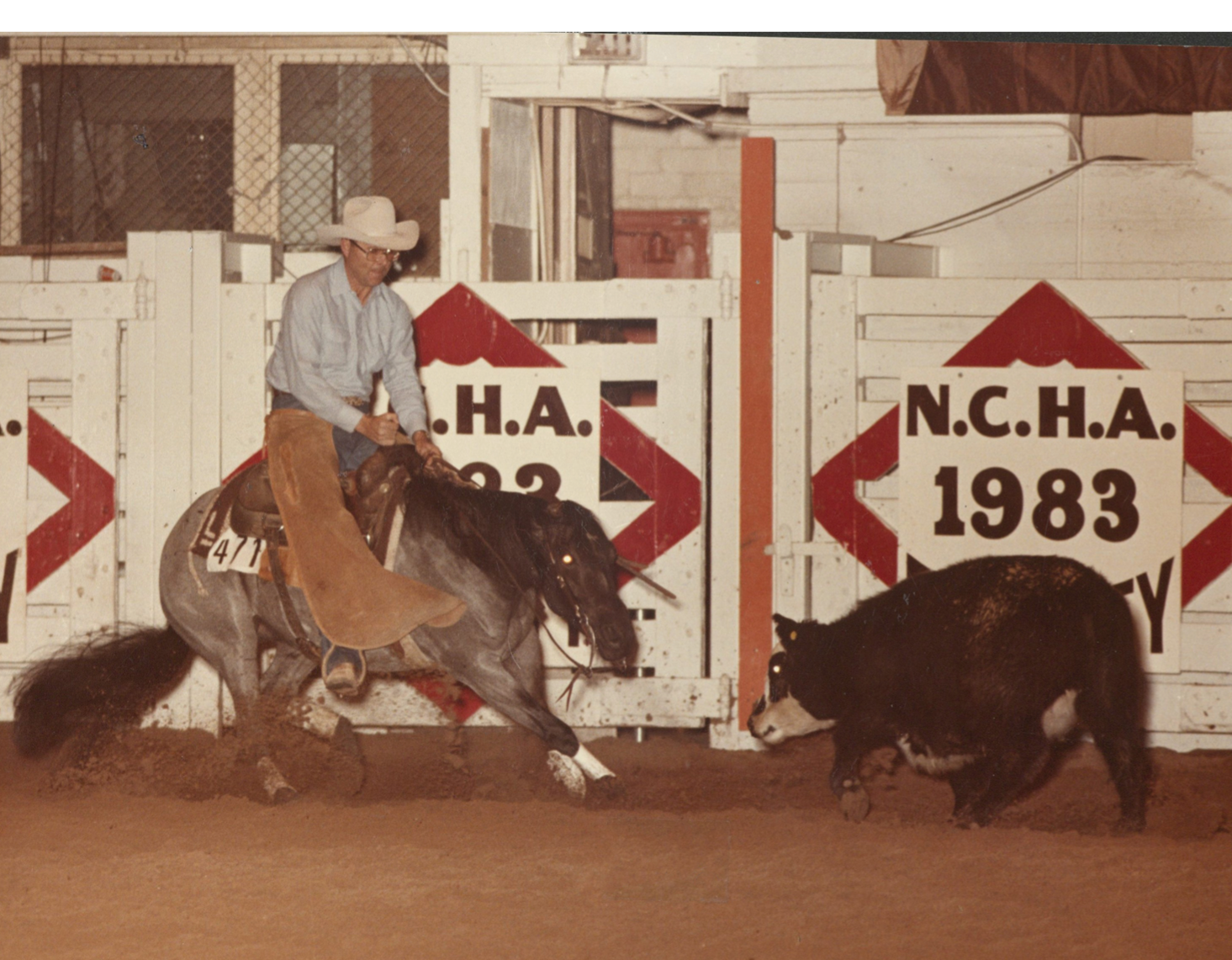 Royal Blue Boon under saddle for Larry Reeder at the 1983 NCHA Futurity