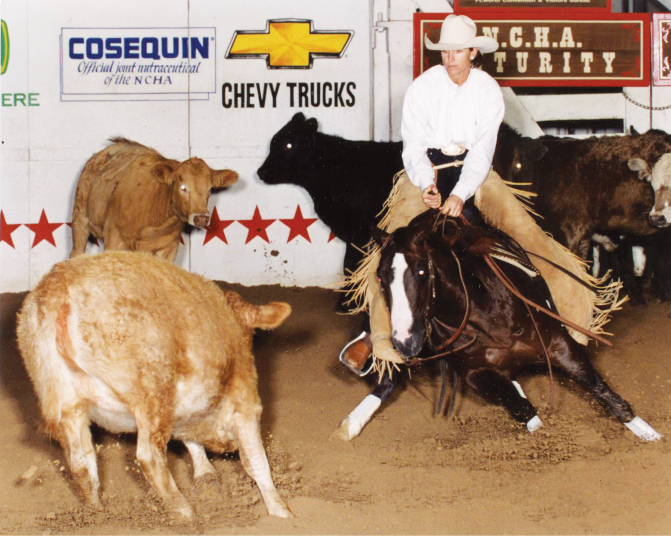 Kathy Daughn competing in the 2000 NCHA Open Futurity aboard Royal Fletch