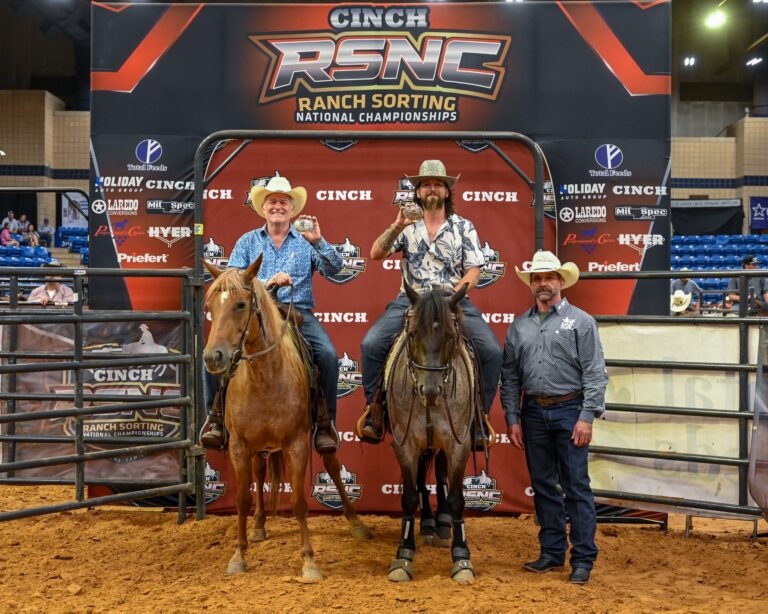 Tritton Cloud and Kenny Andrus on horseback at the 2026 Cinch RSNC World Finals #6/4 INC Championship in Fort Worth