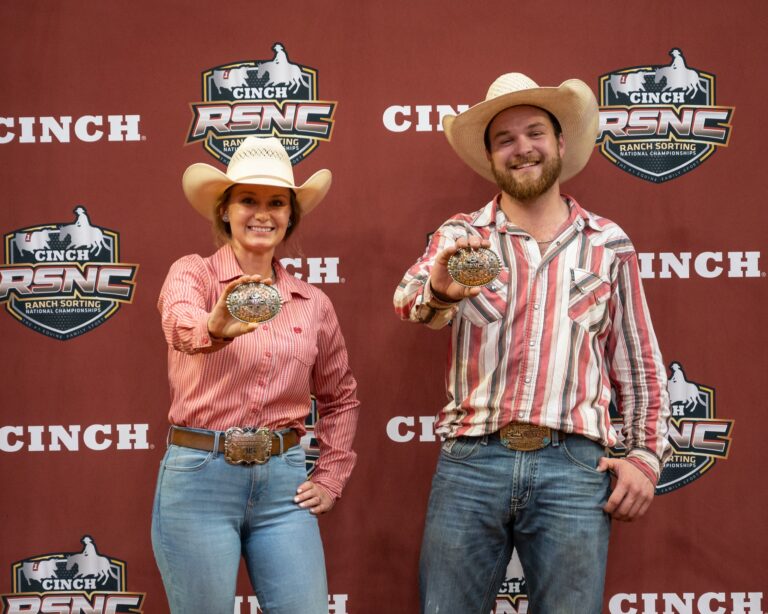 Jesse Stanfill and Trevor Hatchett on horseback at the 2026 Cinch RSNC World Finals #5 Gold Shootout in Fort Worth