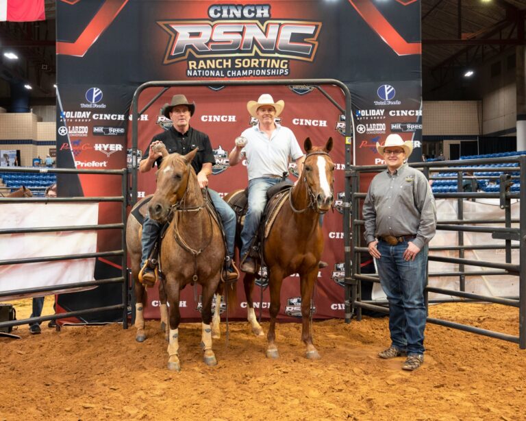 Johnnie Lusk and Jim Odom on horseback at the 2026 Cinch RSNC World Finals #9 Gold Shootout in Fort Worth