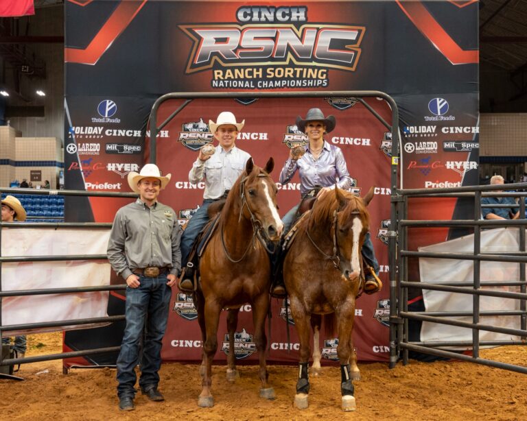 Rey Echeto and Colette Lesh on horseback at the 2026 Cinch RSNC World Finals #13 Gold Shootout in Fort Worth