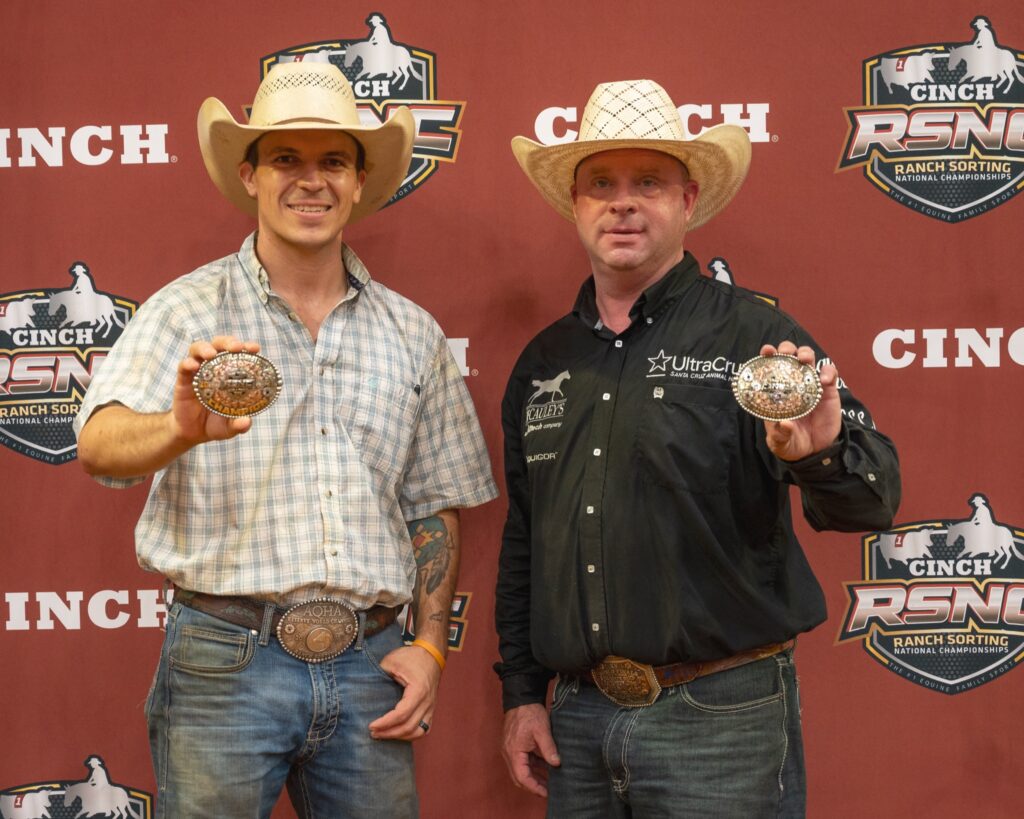 Rodi Torres and Kevin Reese on horseback at the 2026 Cinch RSNC World Finals Open Gold Shootout in Fort Worth