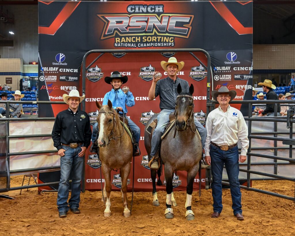 Easton Burns and Brandon Kruger on horseback at the 2026 Cinch RSNC World Finals #10 Youth Beginner Adult Gate in Fort Worth