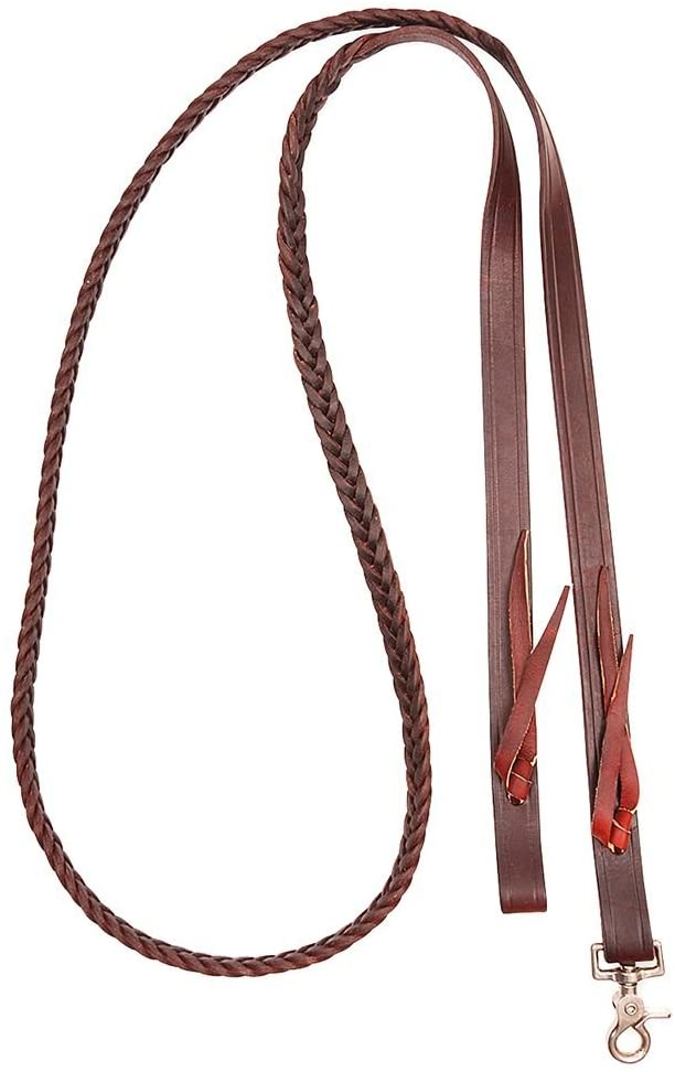 Western ROPING REINS 7' Long x 1/2" Round BRAIDED LEATHER with Scissor Snap Ends 